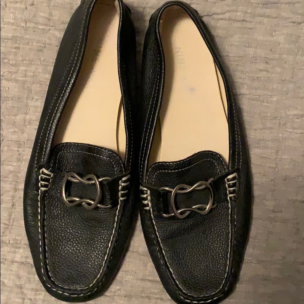 Black leather loafers